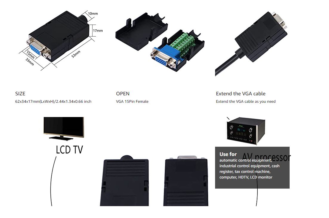 DB15 Female / Male Solderless 15 Pin VGA Port Connector Repair Kit